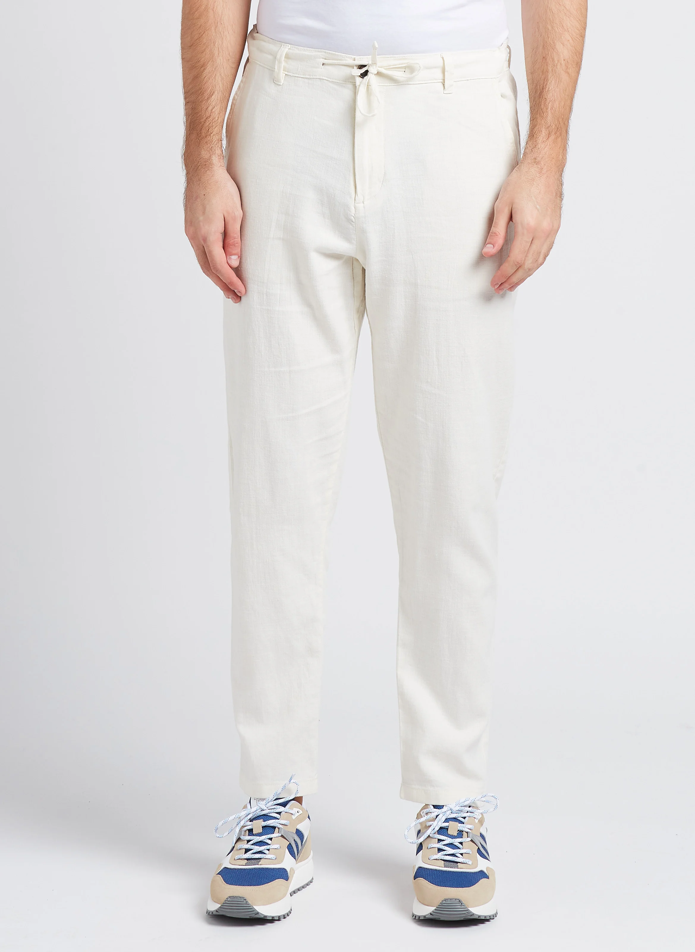 Pantalon droit en coton bio mélangé| Blanc