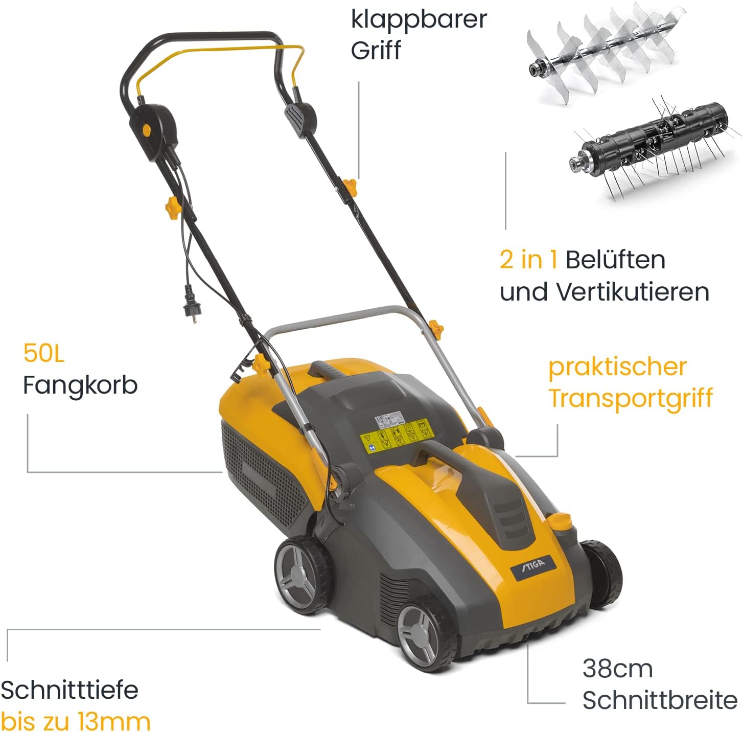 Stiga SV 415 E Rasenmäher/Rasenbelüfter, elektrische zu Fil Starter: ELECTRIQUE 1500 W, Schnittbreite 38 cm