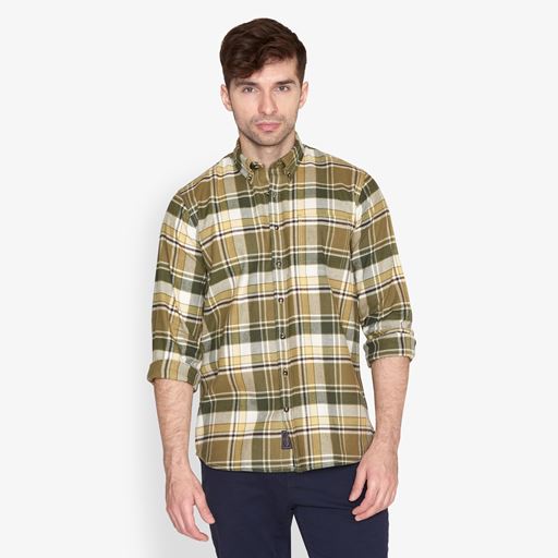 Signal Sander Stripe Flannel Skjorte, Green Aleo, L