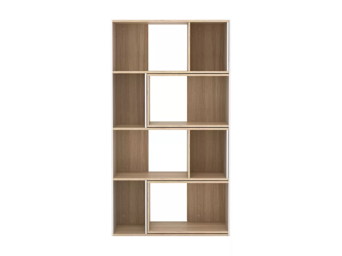 Bibliothèque d'angle modulable - 8 à 12 niches - Naturel et Blanc - DARLENA