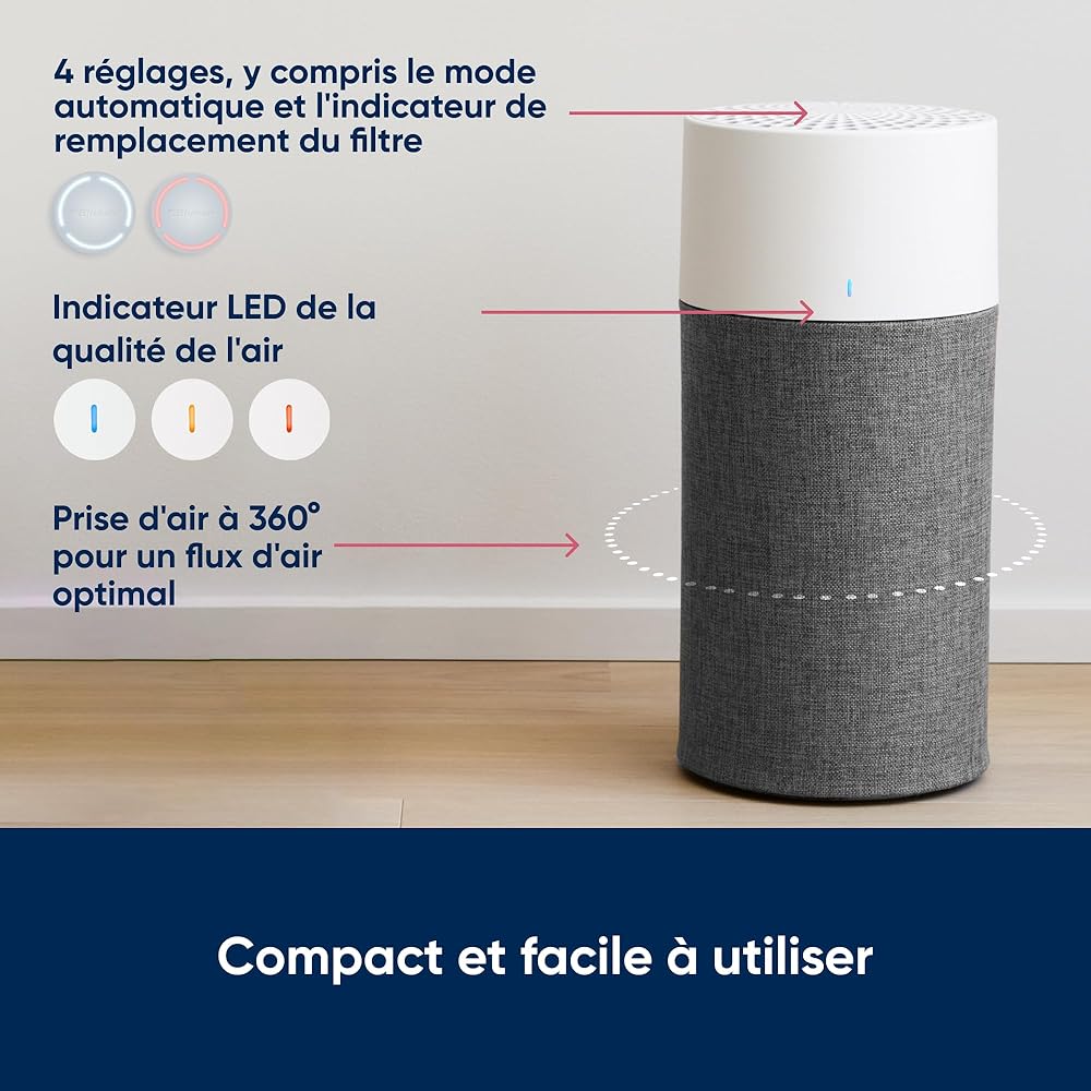 BLUEAIR Purificateur d'air Blueair Blue Pure 3210, purificateur filtre à air auto HEPA Silent™, système de filtration pour purifier jusqu'à 41 m2, gris : Cuisine et Maison