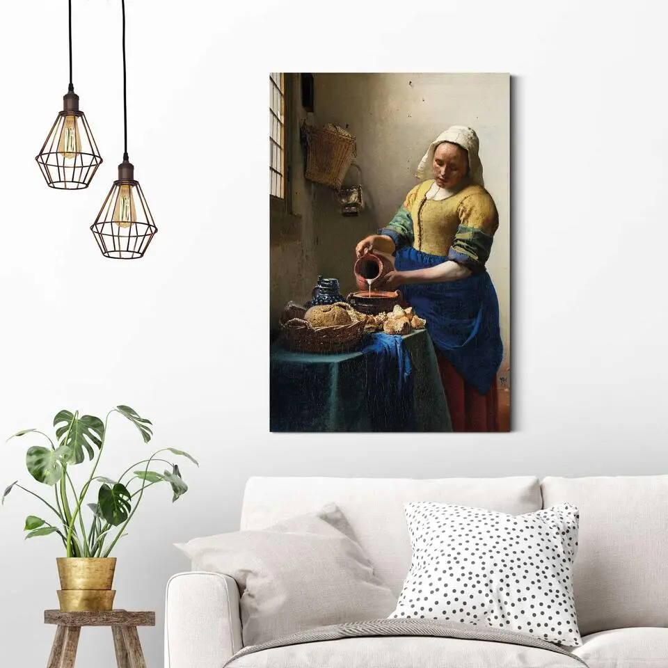 Schilderij Vermeer Melkmeisje - 90x60cm - Bont