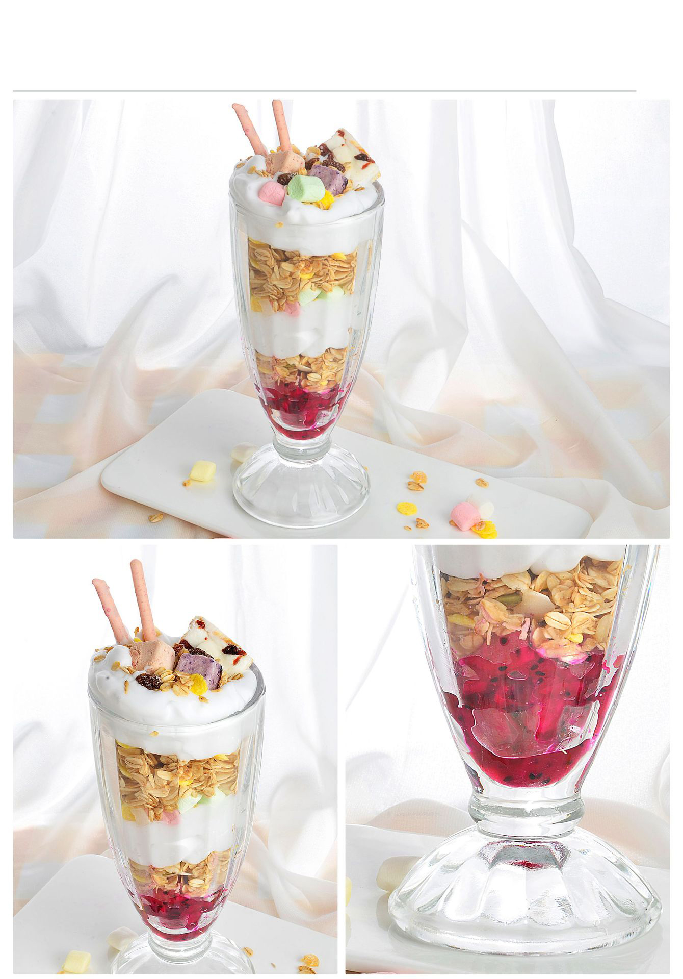 (350ml) Geripptes Dessert Glas Coupe Eisbecher Schale für Milchshakes / Glace / Frappé - Transparent