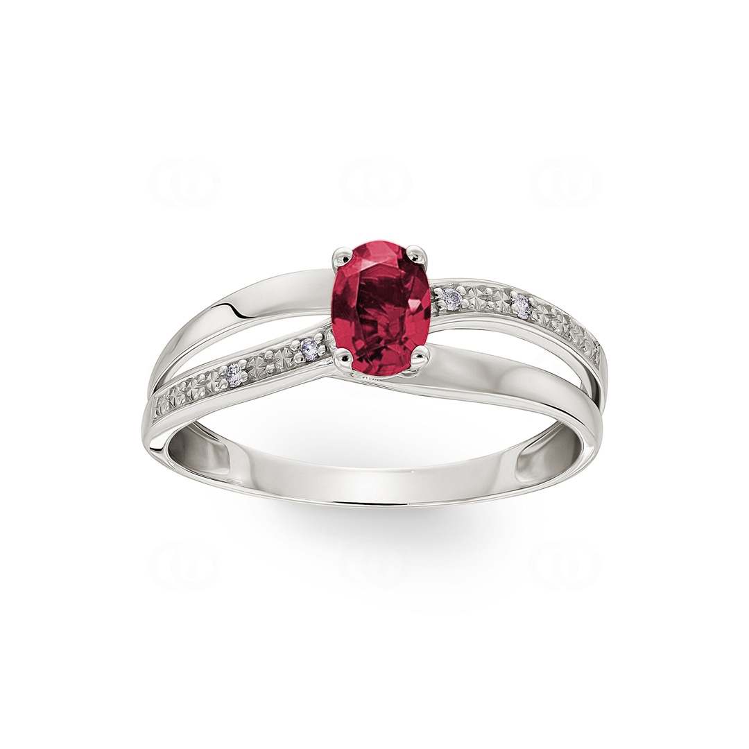 Damenring 750/18 K Weissgold mit Rubin 0.62ct. und Diamanten 0.02ct.