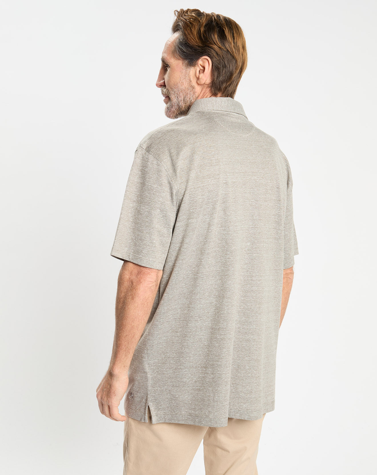Hackett London Polo en Lin mélangé Regular Fit Oxford beige moyen chiné