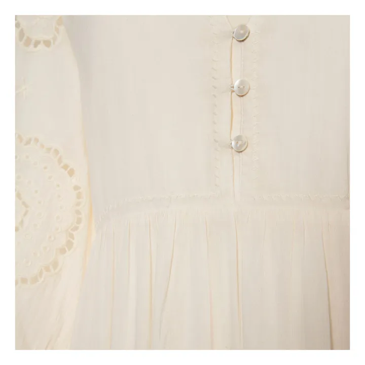Alma Deia Robe Brodé Manches Longues en Coton Bio | Blanc cassé