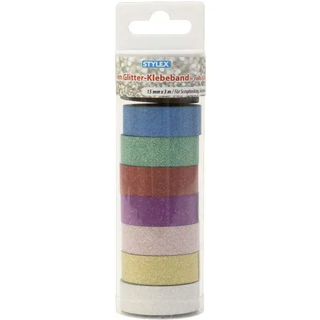 Stylex Glitter-Klebeband, 8 Rollen in 8 Farben je 15 mm x 3 m