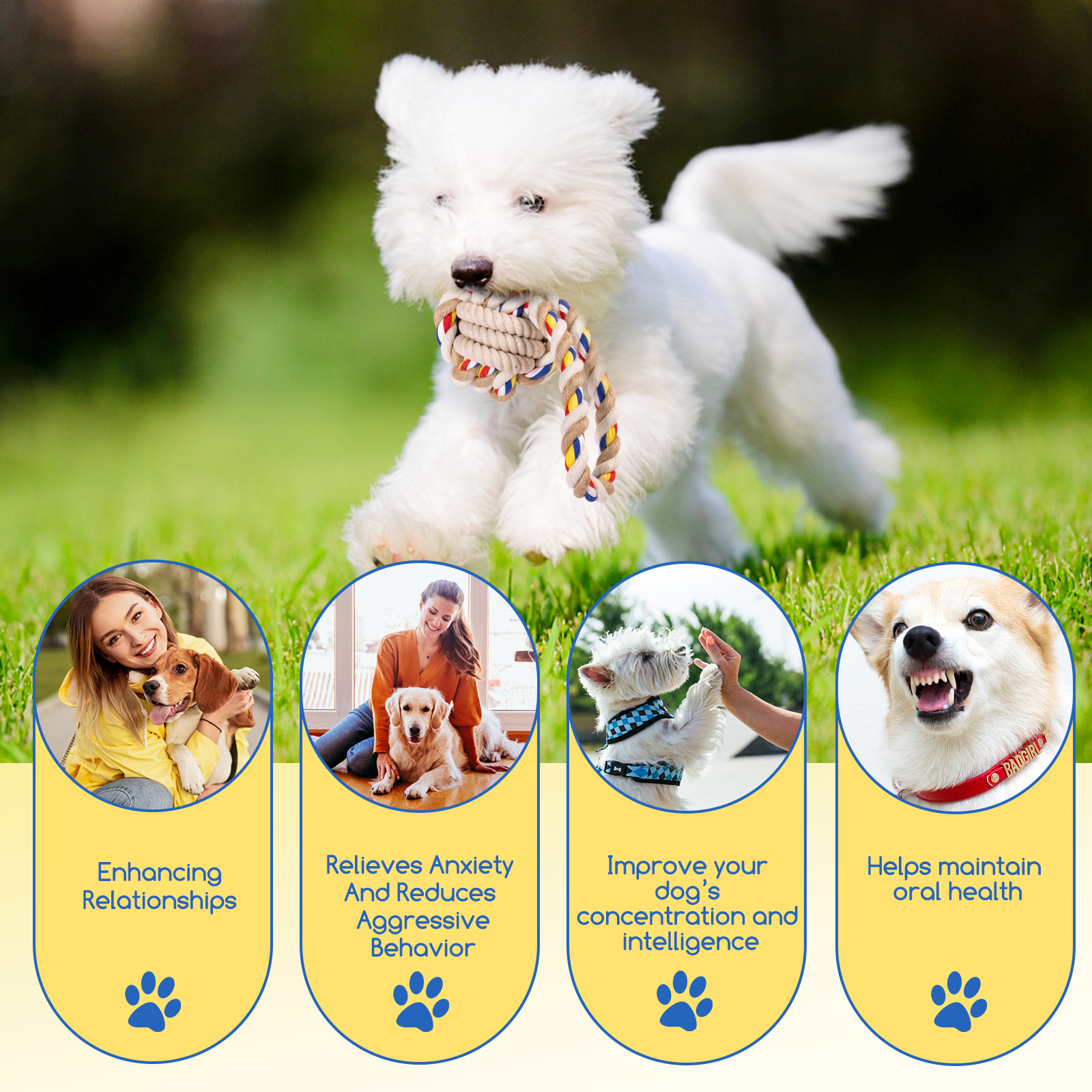 Nobleza Brinquedo Interativo para Cães com Guia - Pacote com 2 Unidades, Corda 100% Algodão Natural, Brinquedo Indestrutível para Filhotes na Fase de Dentição - Brinquedo de Cabo de Guerra - 20cm