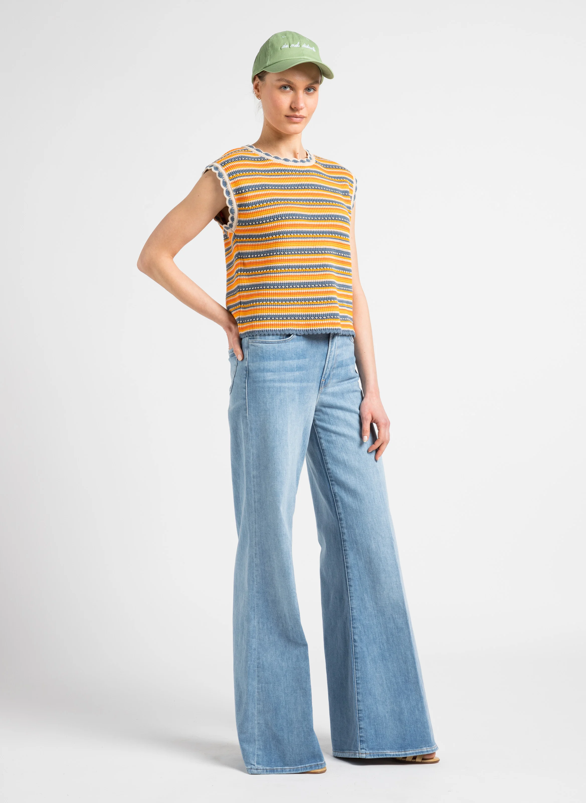 MARCO - Pull col rond festonné en coton bio | Multicolore