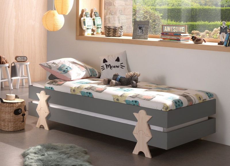 Vipack - Modulo - Eenpersoonsbed - Grijs - Stapelbaar - 90x200 cm