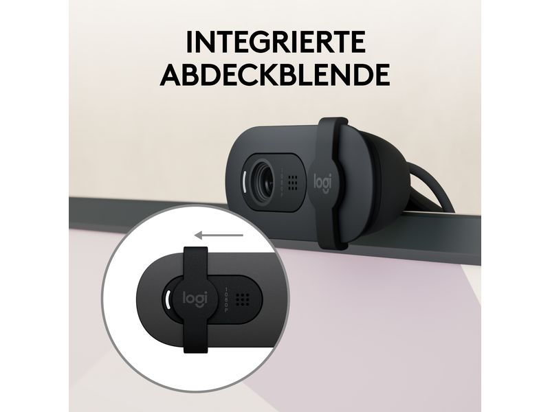 Logitech Webcam Brio 105 Full HD 1080p 30 fps Eine Full HD-Business-Webcam mit 1080p, automatischem Lichtausgleich und integrierter Abdeckblende