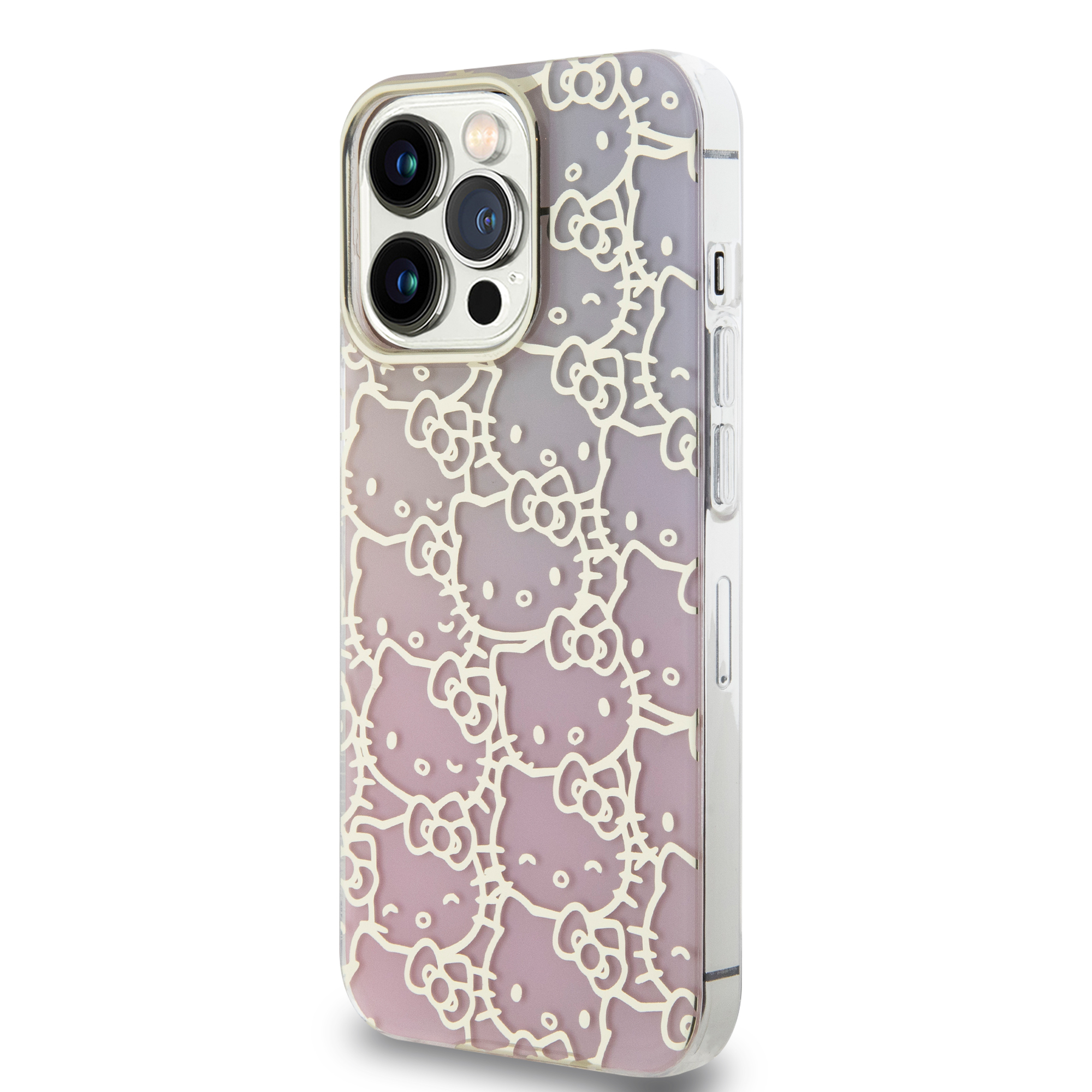 iPhone 13 Pro Hardcase Hülle Gradient Electrop Crowded Kitty Head (HKHCP13LHCHPEP) - Rosa / Transparent
