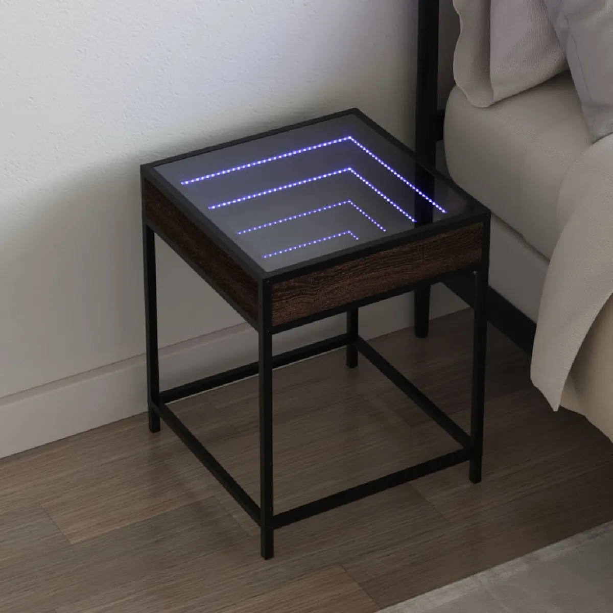 vidaXL Table de chevet avec LED infini - Chêne Marron