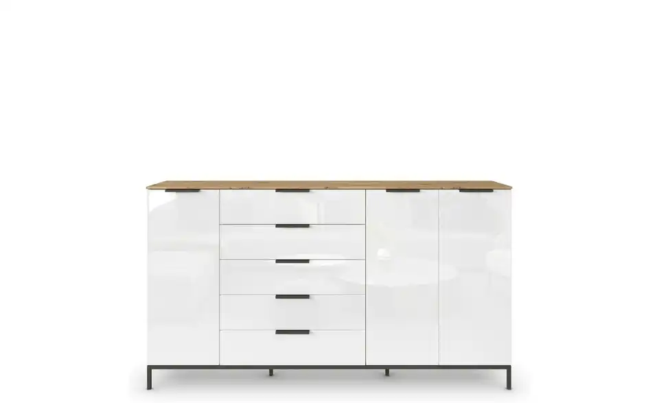 Highboard Weiß, Eiche Artisan (Nachbildung) Weiß, Eiche Artisan (Nachbildung) Front: Glas, Oberboden: Dekor Graphit