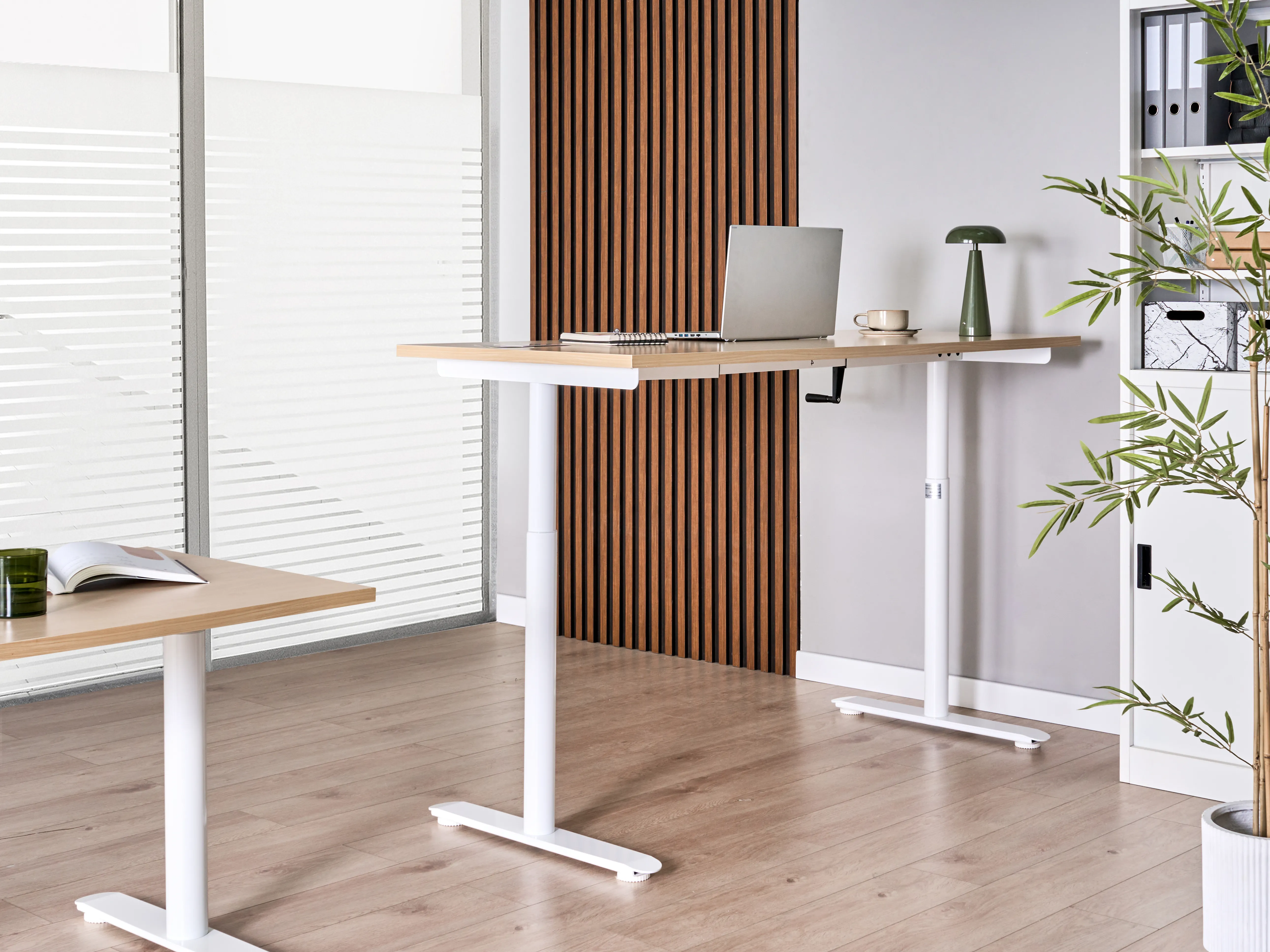 Handmatig verstelbaar sta-bureau DESTINAS Lichtbruin/wit 160 cm 72 cm