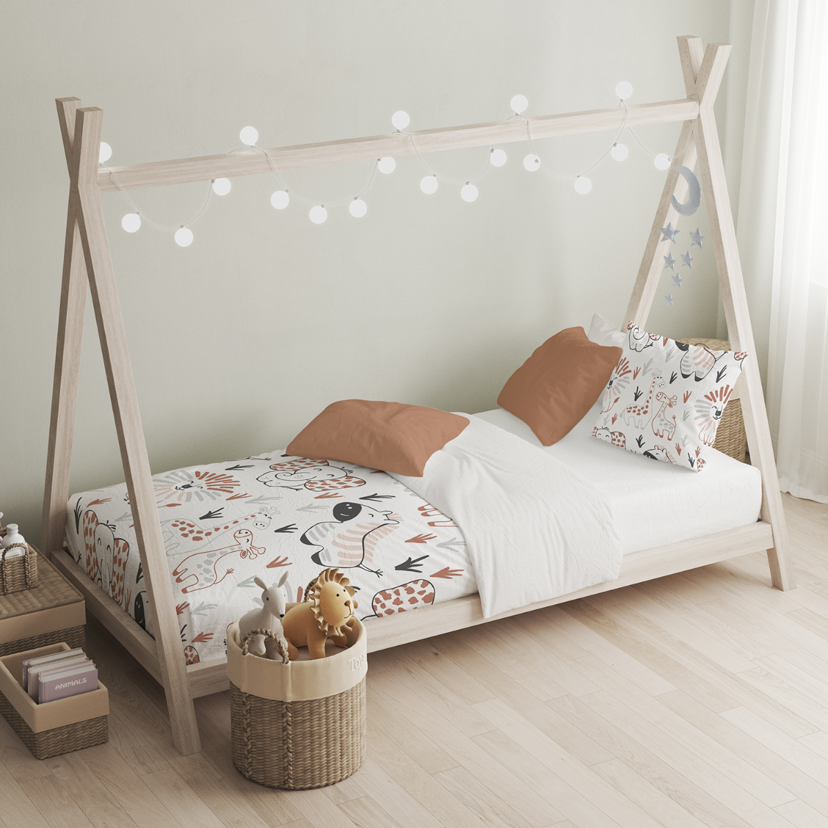 Eleganzzz Kinder Dekbedovertrek Micropercal Animal Crackers - white 140x220|240cm