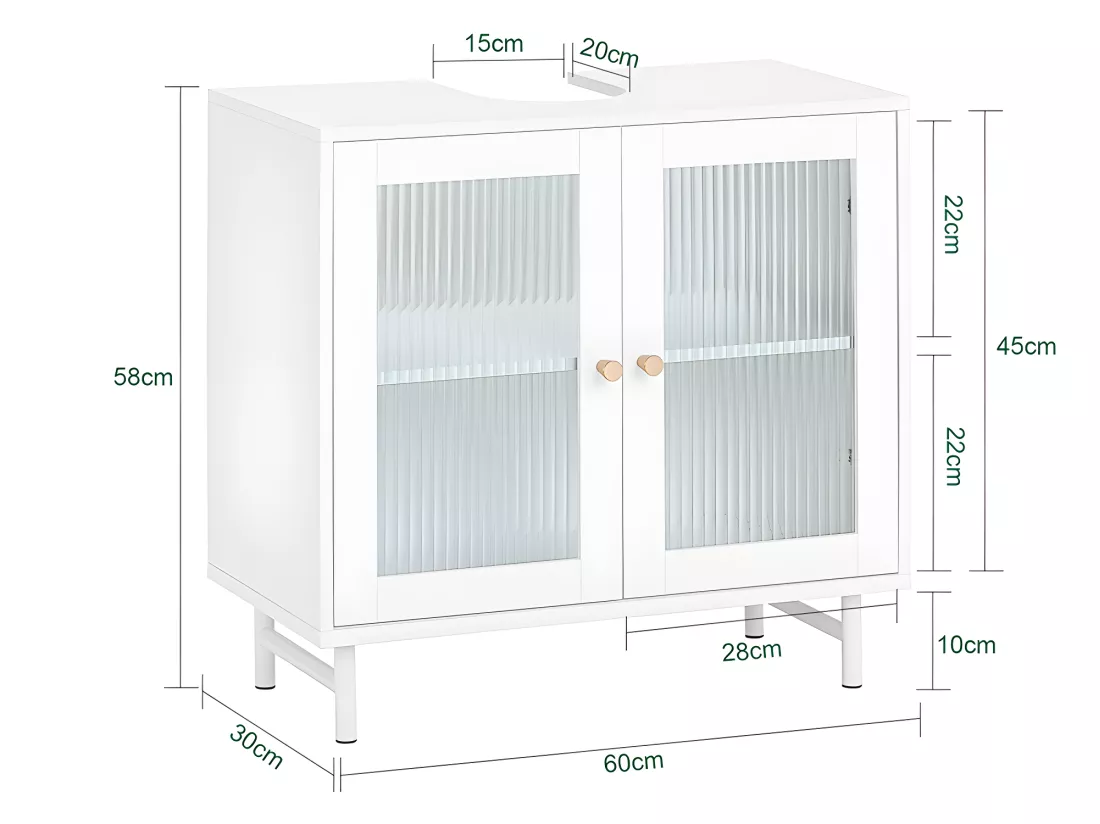 SoBuy BZR115-W Meuble sous Lavabo Salle de Bain, Meuble sous Évier, Armoire de Rangement pour Vasque sur Pieds avec 2 Portes en Verre, Blanc