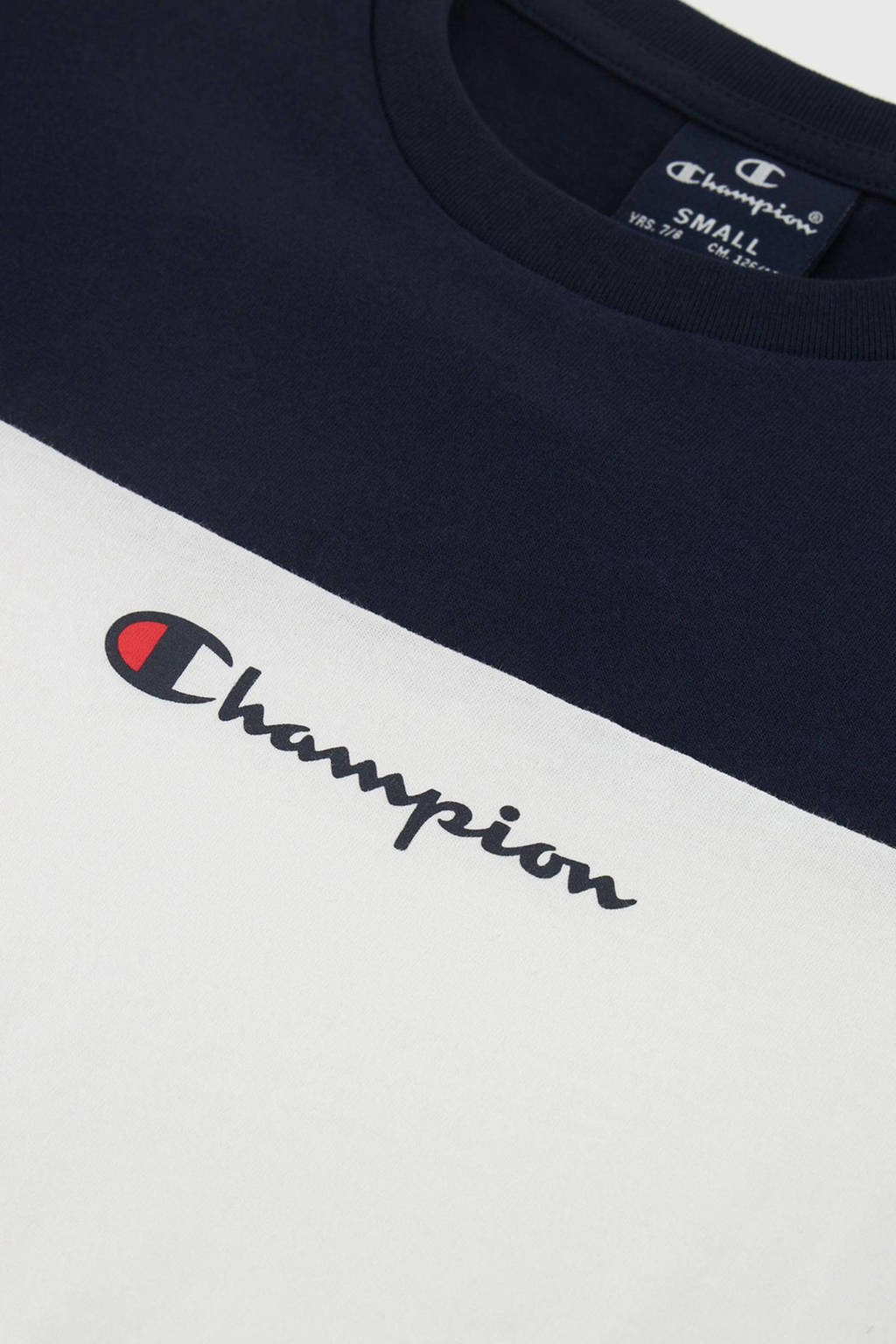 Champion T-shirt met logo wit/donkerblauw