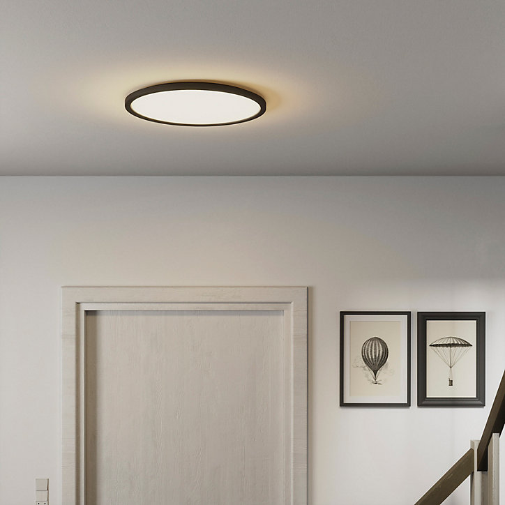 Plafonnier LED intégrée dimmable 3000lm 24W IP44 blanc froid, blanc naturel et blanc chaud GoodHome Flush noir mat H.2.5 x Ø42 cm