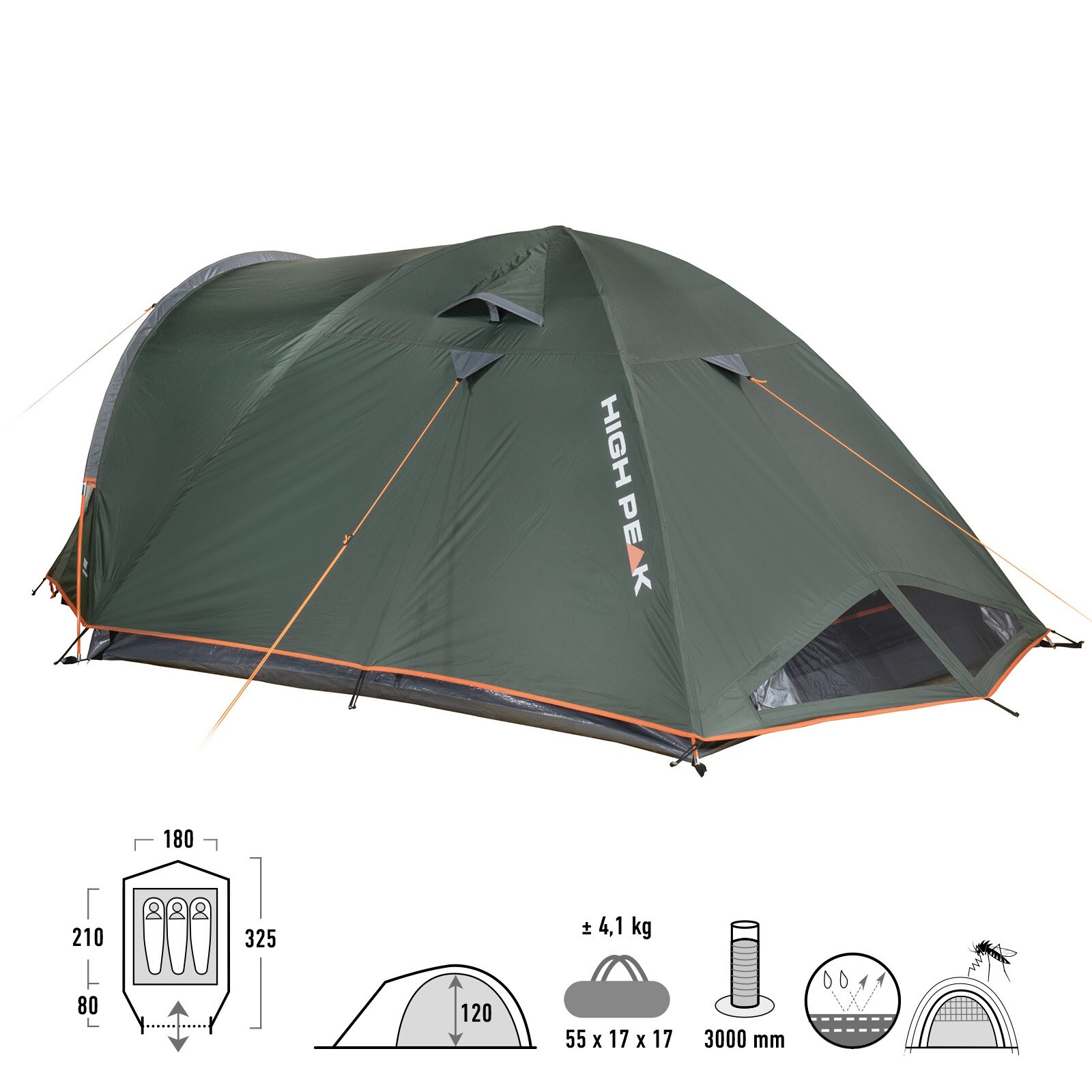 HIGH PEAK Kuppelzelt Nevada 2 3 4 Personen Camping Trekking Iglu Zelt Vorraum Größe: Nevada 2.1