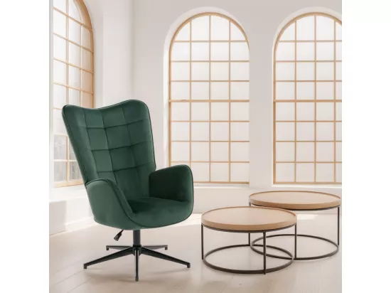 URBAN MEUBLE Fauteuil Scandinave Chaise Pivotant pour Bureau Salon Chambre avec Un revêtement en Velours des Accoudoirs Rembourés, Métal, vert, 70*80*100CM