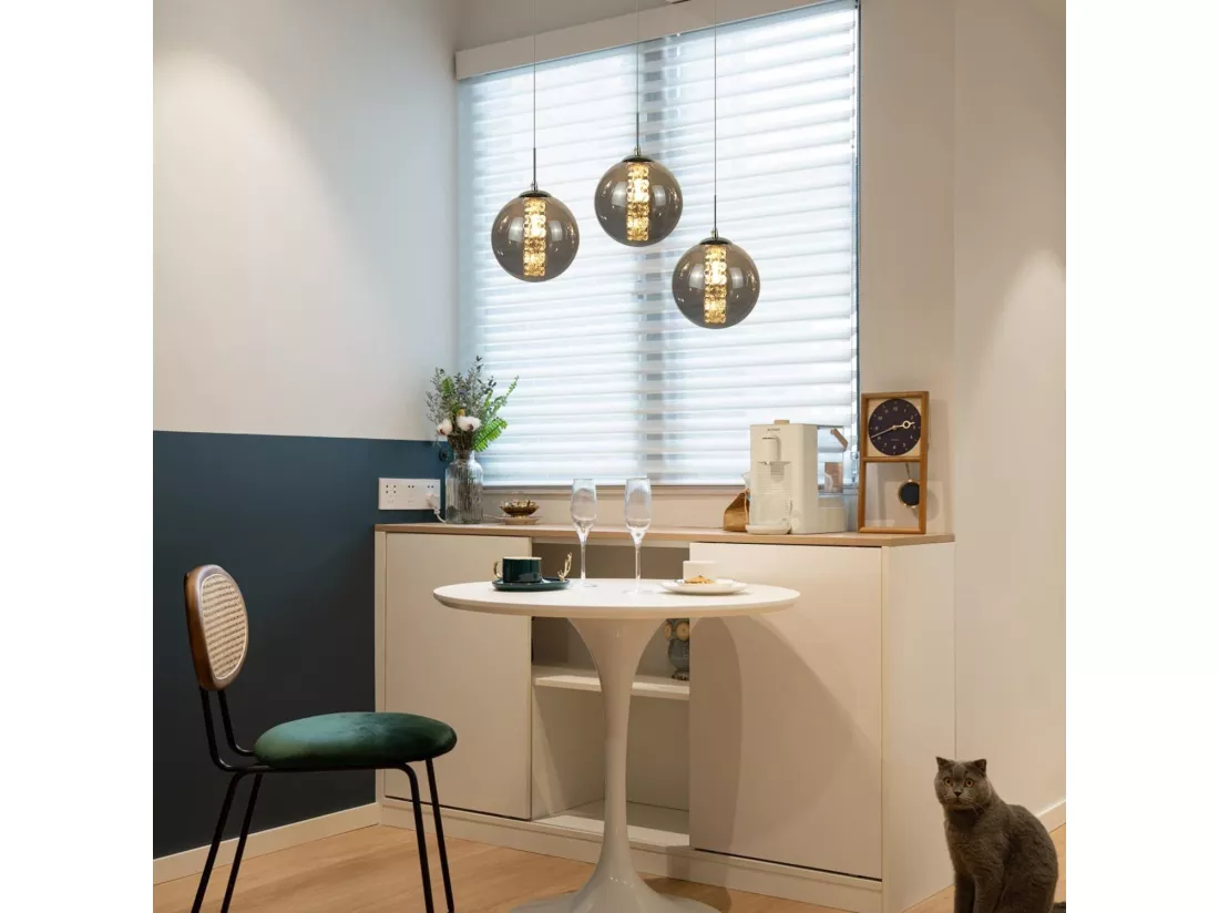 NETTLIFE Suspension en verre ambre Diam.28cm G9 lustre réglable en hauteur 3 lampes en ambre cuisine lampe de salon lampe de chambre lampe