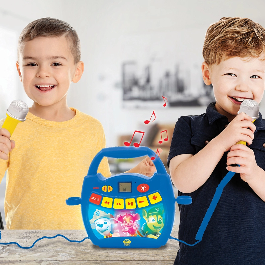 LEXIBOOK Paw Patrol - Mein erster digitaler Karaoke Player mit zwei Mikrofonen, LED Lichteffekten, Bluetooth und Akku