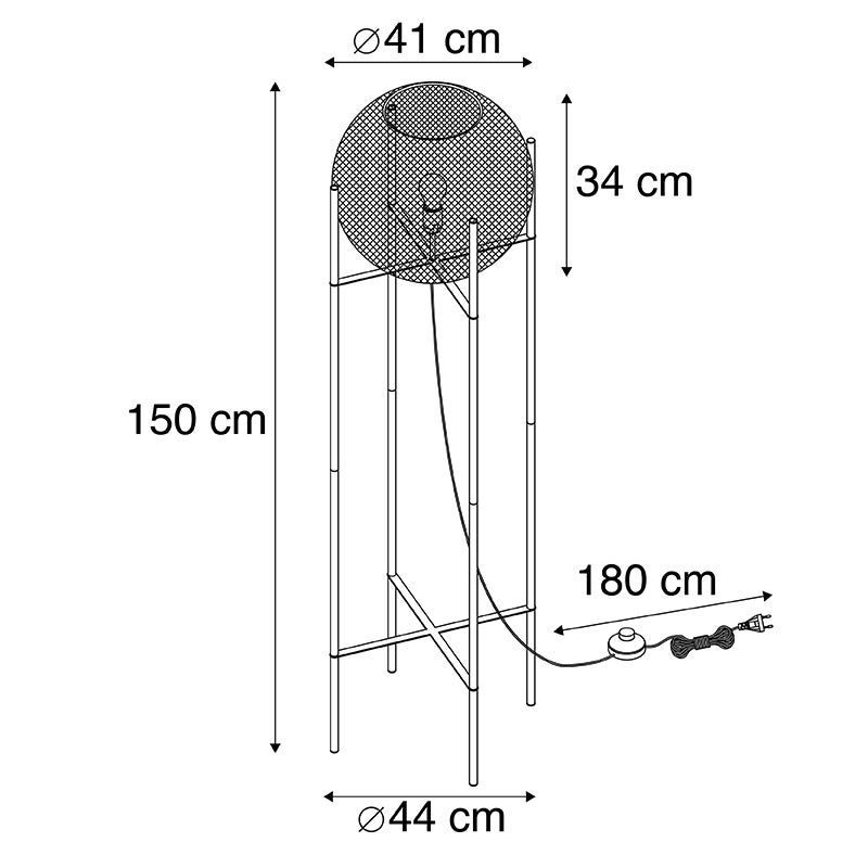 QAZQA - Moderne staande lamp, zwart - Mesh Ball | Woonkamer | Slaapkamer - Staal, langwerpig - LED-compatibel, E27