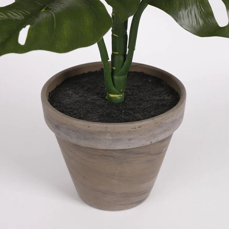 Mica Decorations Kunstplant Monstera - gatenplant - 48 cm - pot grijs