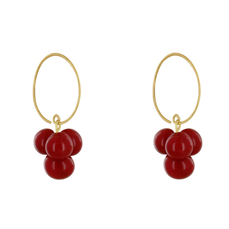 Boucles d'Oreilles Créoles Laiton et Bouquet de Perles de Verre