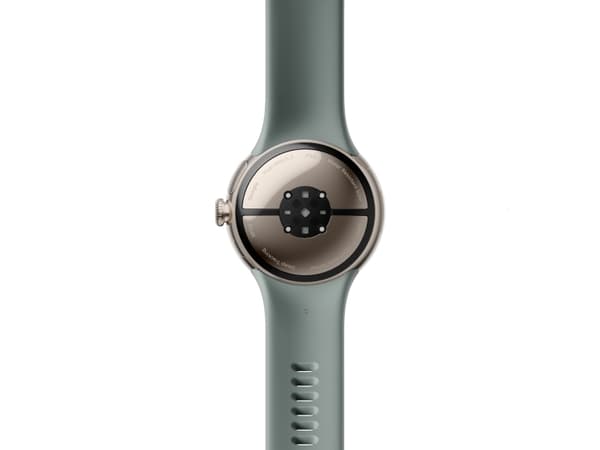 Google Pixel Watch 2 - Sjampagnegull-aluminium - smartklokke med aktivt bånd - fluorelastomer - hassel - båndbredde: S/L - 32 GB - Bluetooth, Wi-Fi,