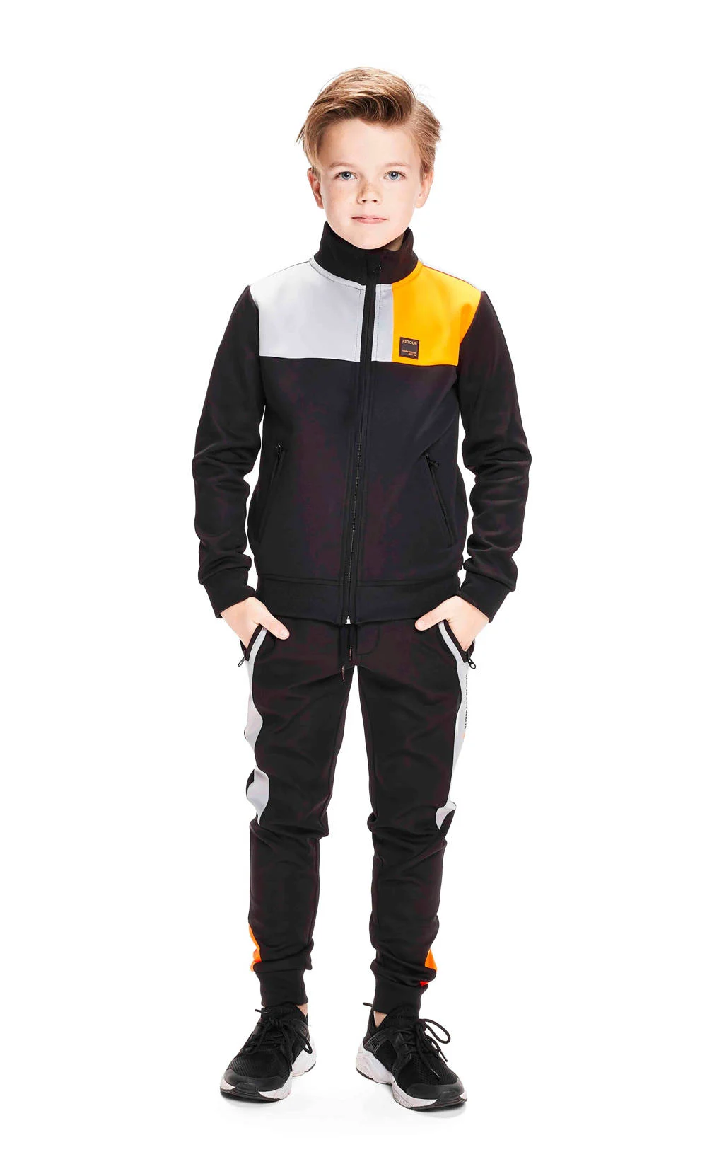 Retour Jeans sweatvest Wouter zwart/grijs/oranje
