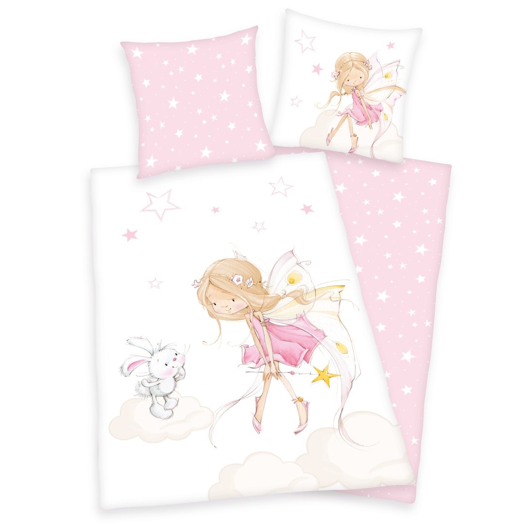 HERDING Kinder-Renforcé-Bettwäsche LITTLE FAIRY 135 x 200 cm weiß/rosa