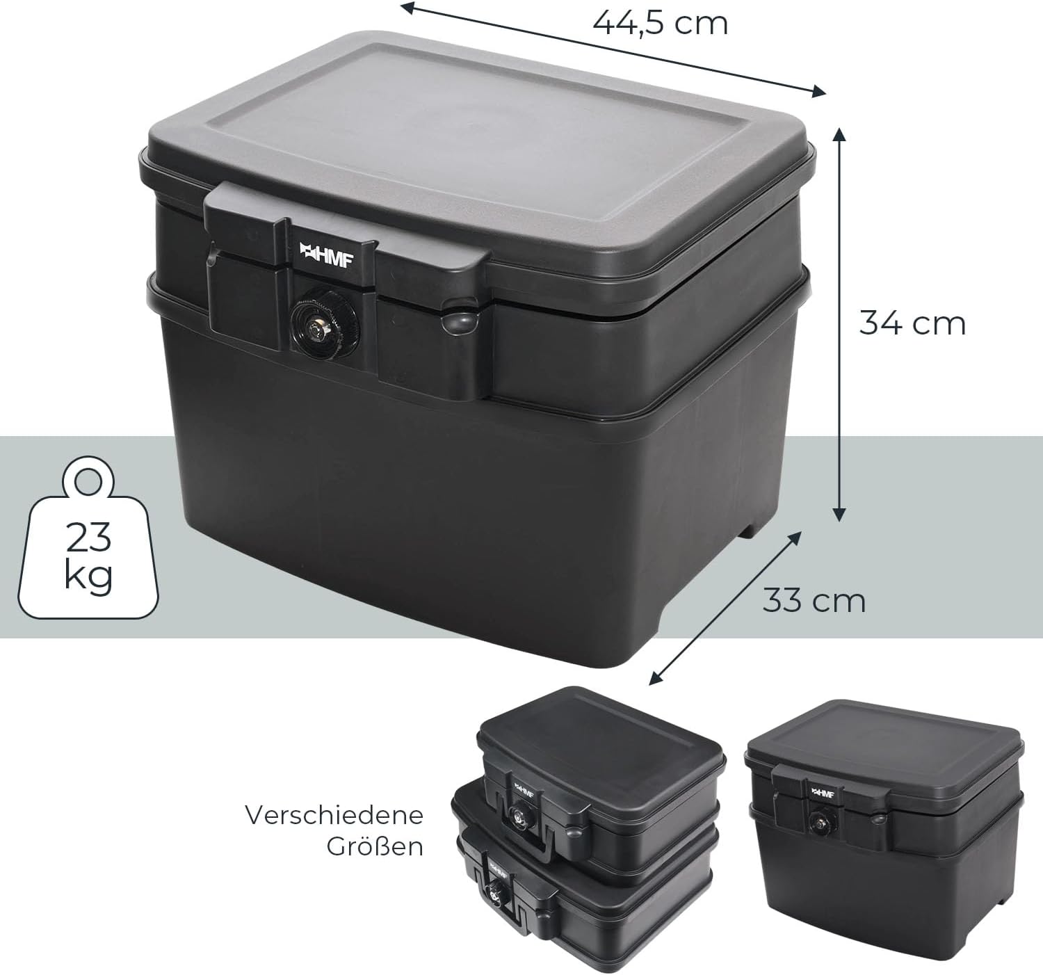 HMF 250453 Feuerfeste Wasserdichte Dokumentenbox | DIN A4 | Hängeregister | schwarz