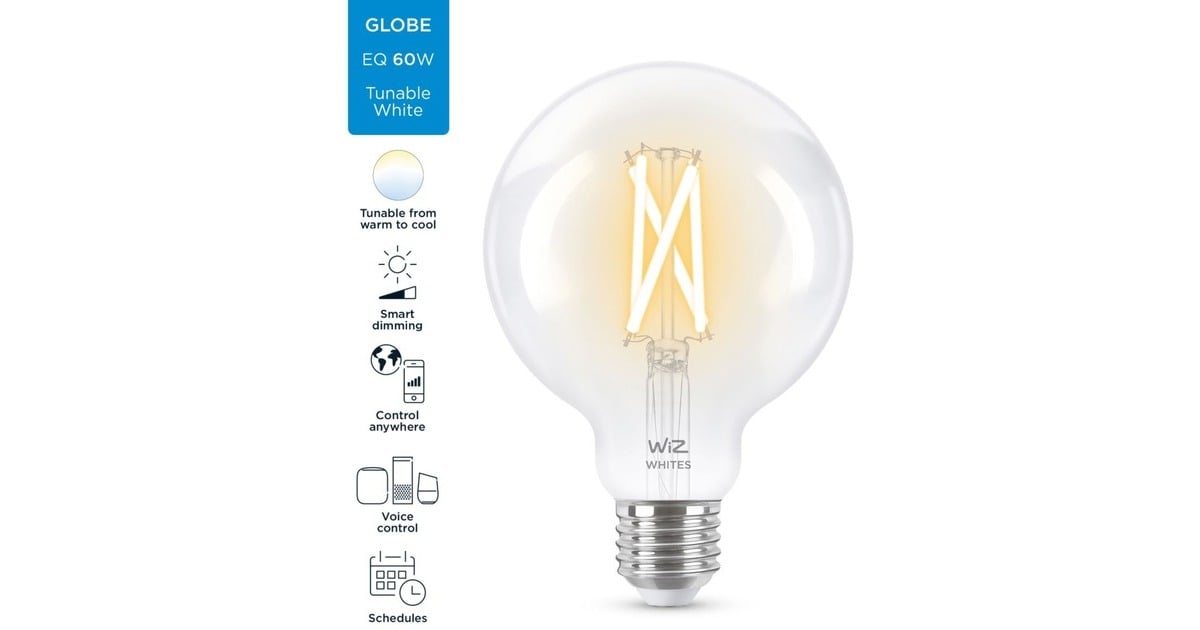 WiZFilament doorzichtig G95 E27 ledlamp  (Wifi + Bluetooth protocol)
