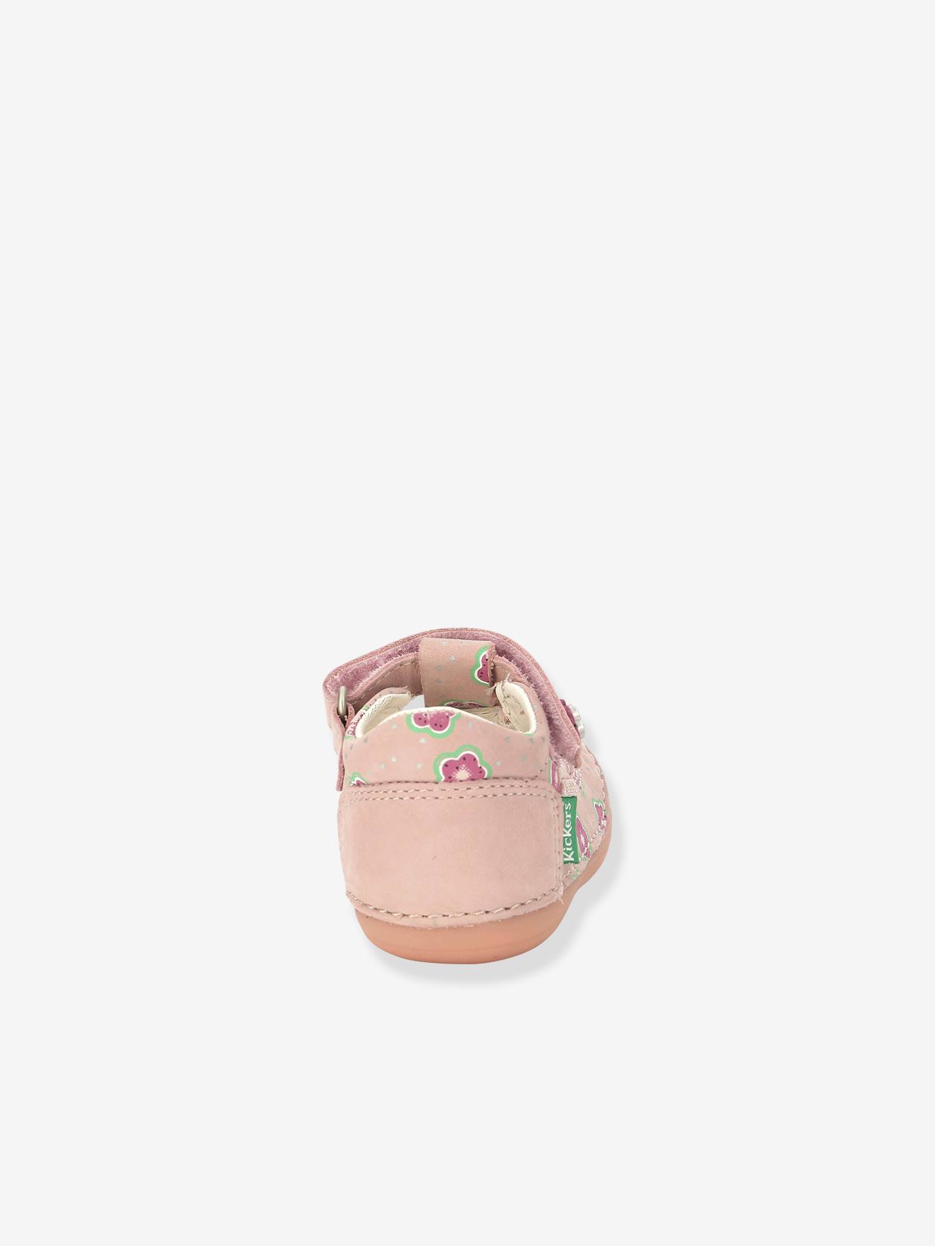 Sandálias de couro rosa claro com estampa da Sushy Original Softers KICKERS® para bebê menina
