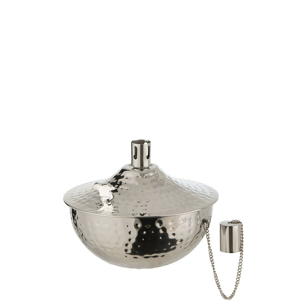 Lampe à huile de table argentée en acier inoxydable hauteur 16cm