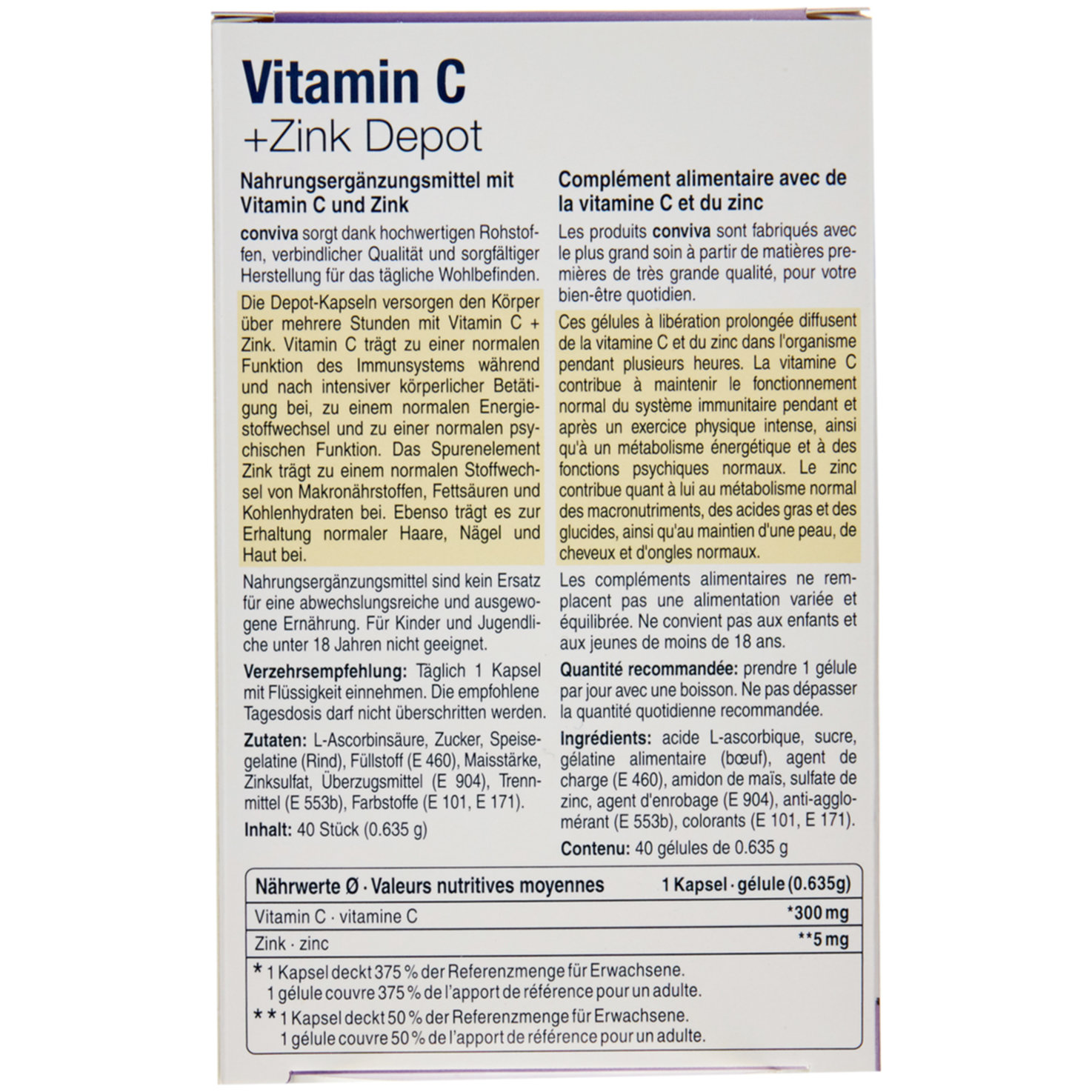 conviva VitaminC + Zink Depot 40 Stück