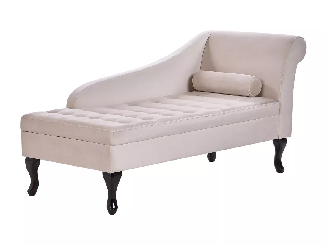 Chaise longue côté droit en velours beige clair avec rangement PESSAC