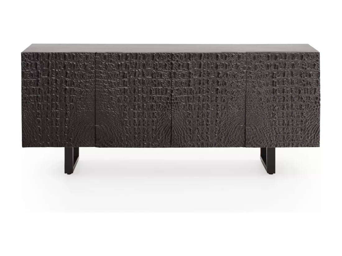 Buffet 4 portes en bois de manguier imitation cuir de crocodile noir