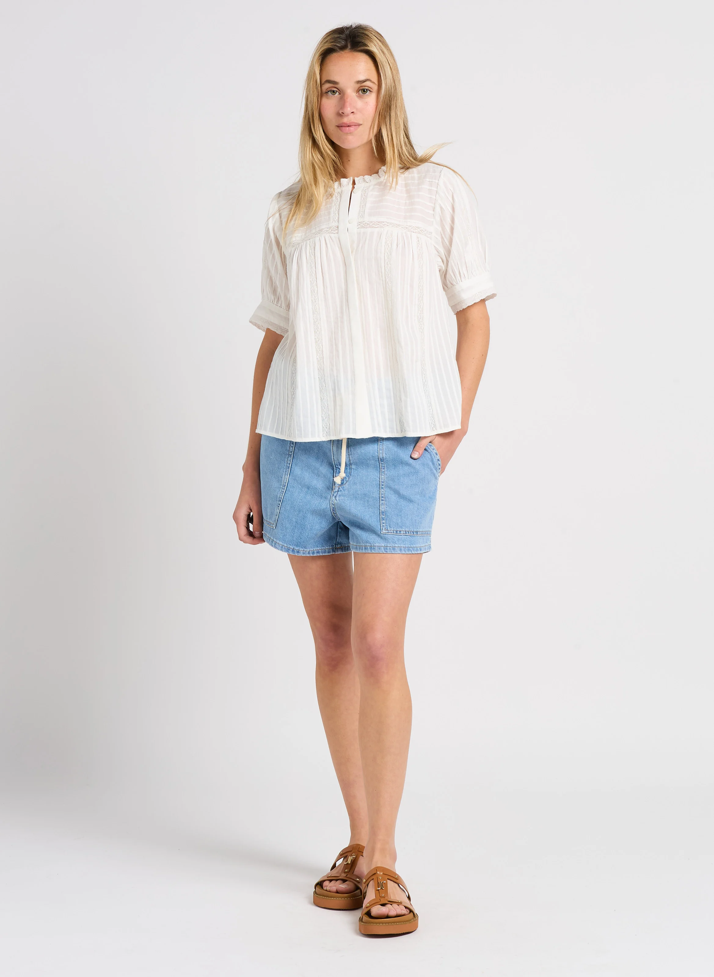 MABO - Short large taille haute en coton | Bleu