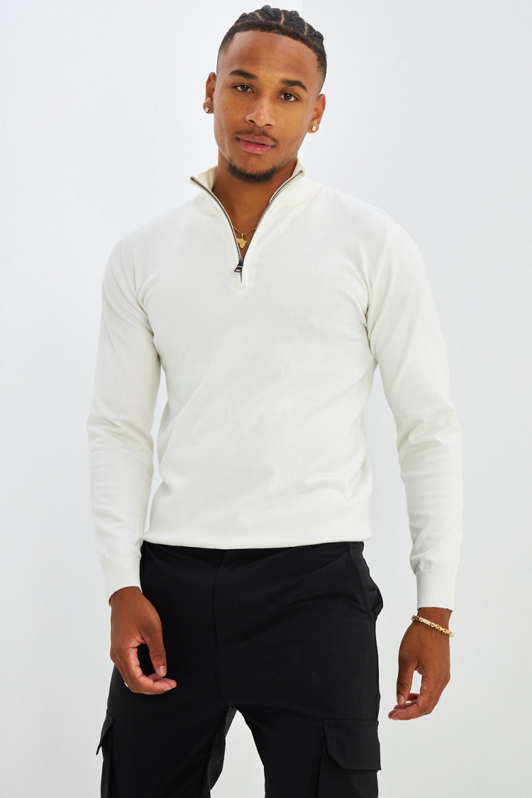 Pull blanc col zippé