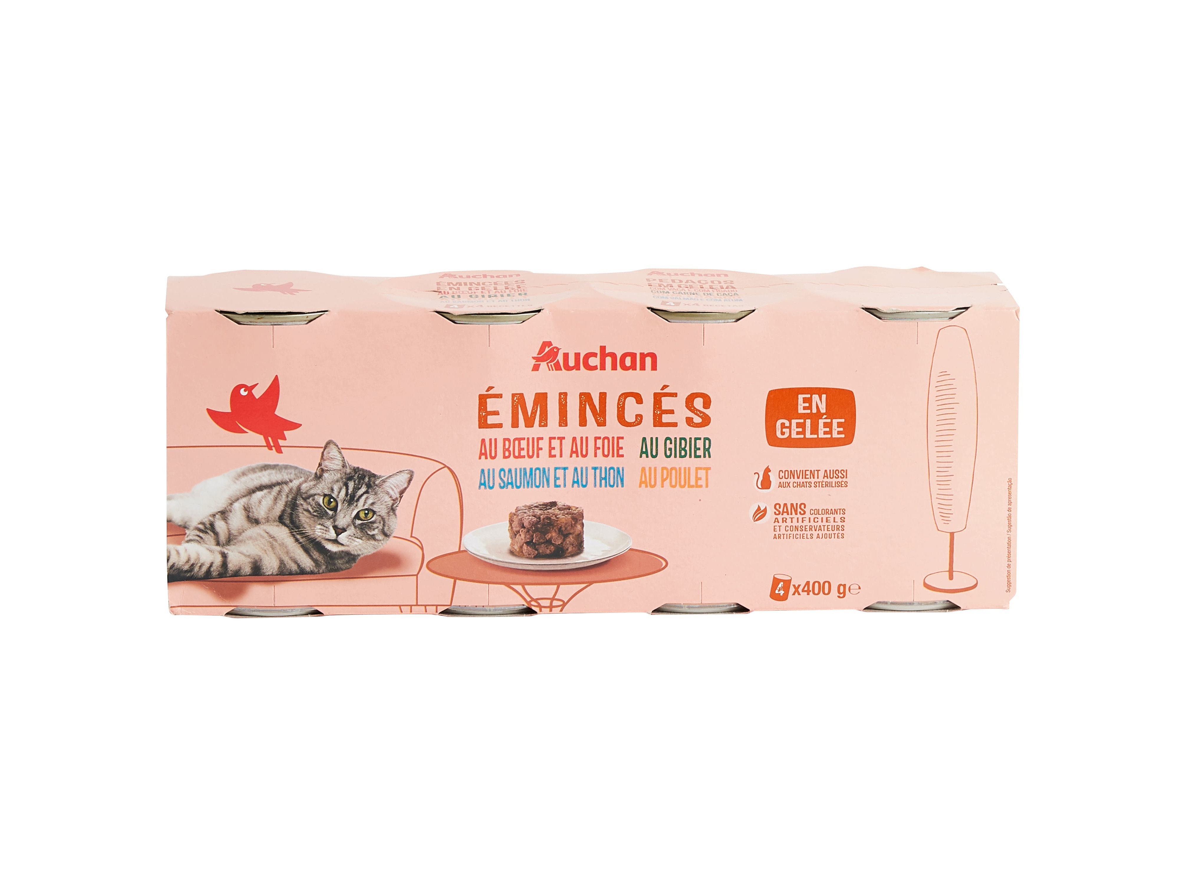 COMIDA HÚMIDA PARA GATO AUCHAN PEDAÇOS EM GELEIA MIX 4X400G