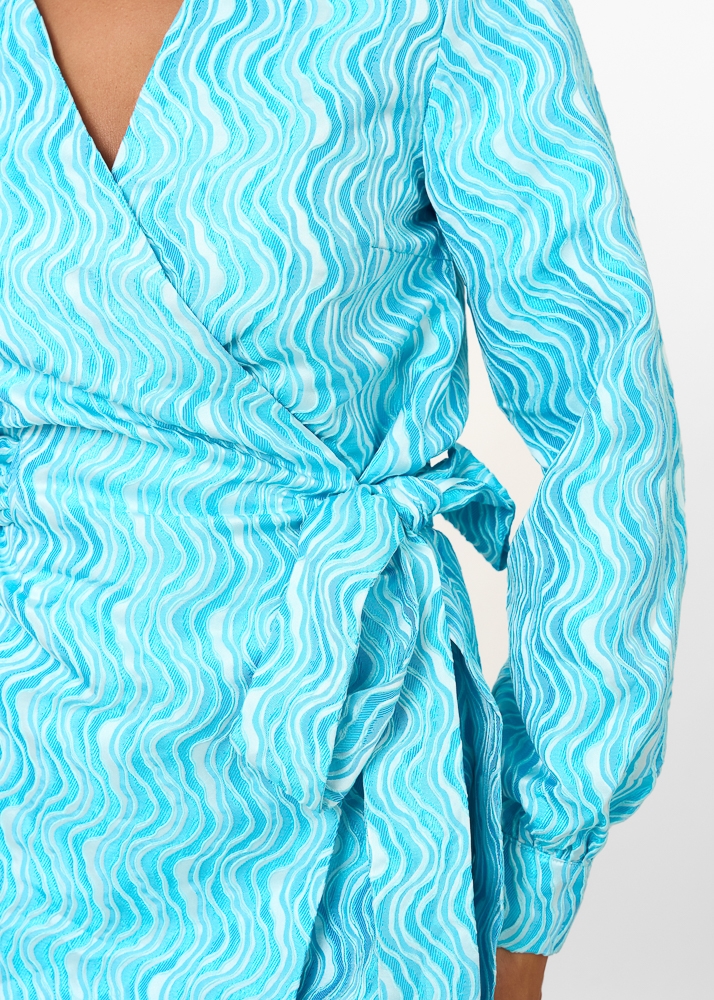 Amber overslag jurk met structuur blauw