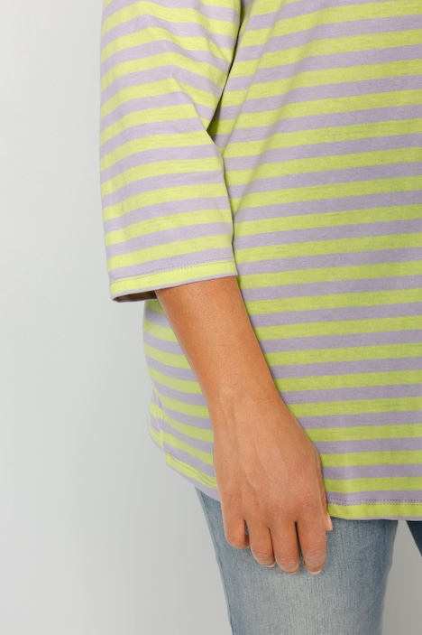 T-Shirt, Classic Fit, Ringel, farbiger Rundhals, 3/4-Ärmel