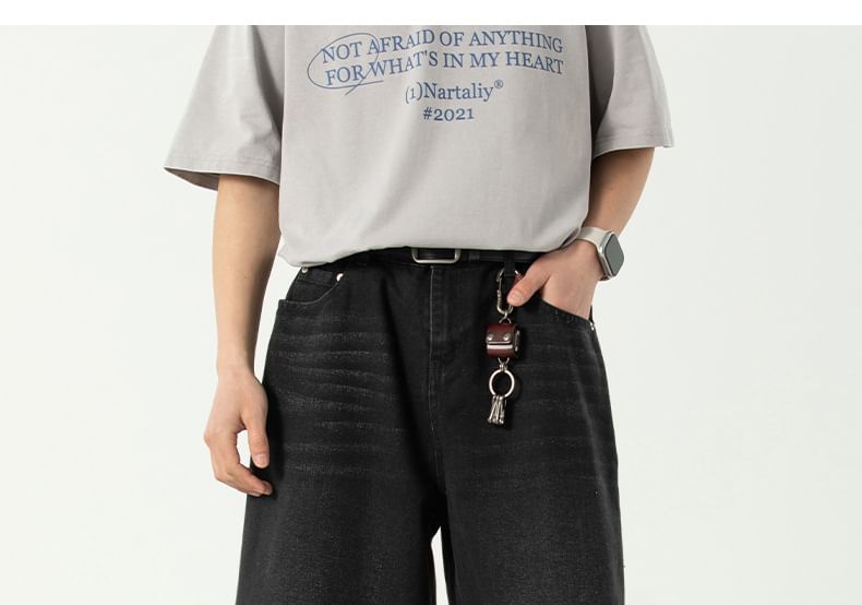 AXEN - Mid Rise Washed Capri Wijde Pijp Jorts