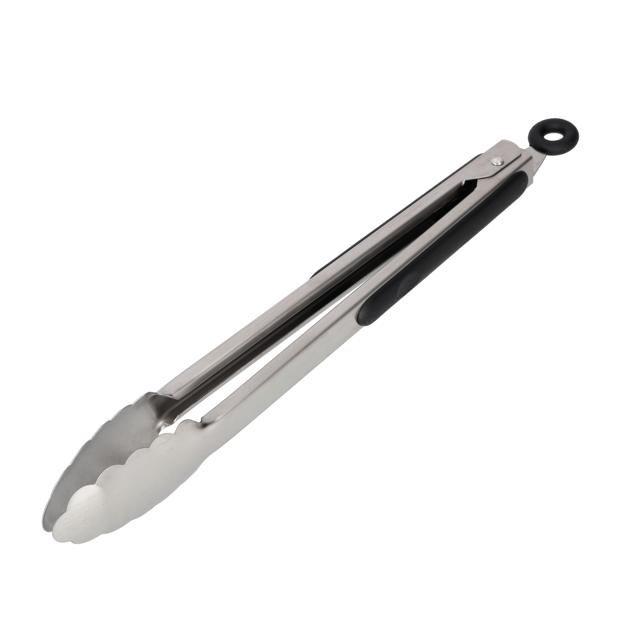(34cm) Edelstahl Zange BBQ Grillzange Universal Küchenzange mit Arretierung - Silber / Schwarz
