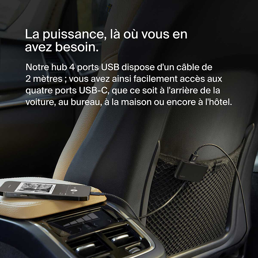 Belkin Hub de charge avec 4 ports USB-C et USB-A pour voiture (Blanc)