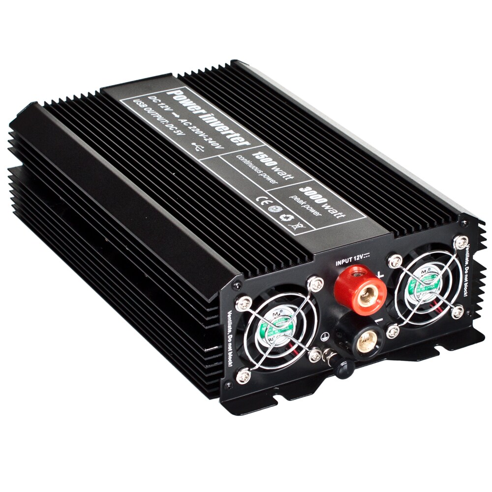tectake® Wechselrichter, 12 - 230 V, 2 AC-Steckdosen und 2 Lüfter, inklusive Zubehör