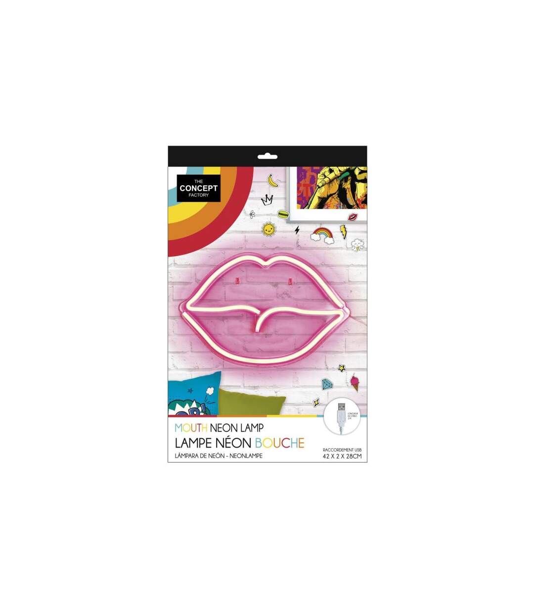 Paris Prix - Lampe Design Néon Usb bouche 42cm Rouge